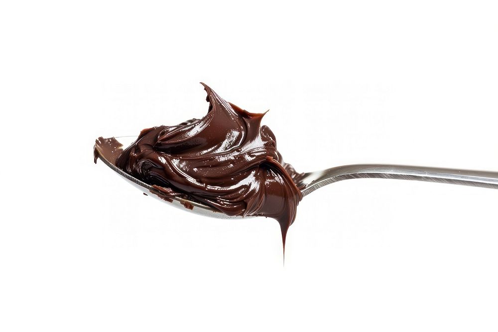 Chocolate spread on spoon confectionery cutlery dessert.