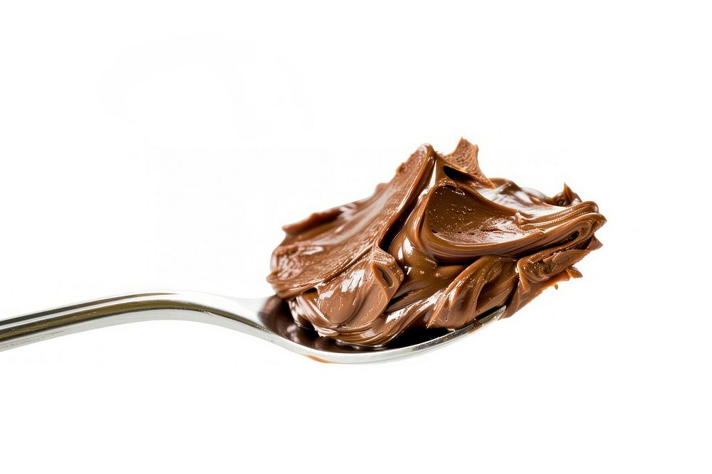 Chocolate spread on spoon cutlery dessert cream.
