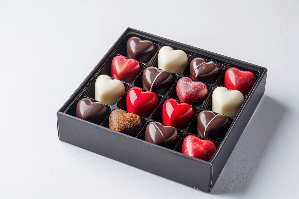 Heart shaped chocolated in a box confectionery dessert produce.