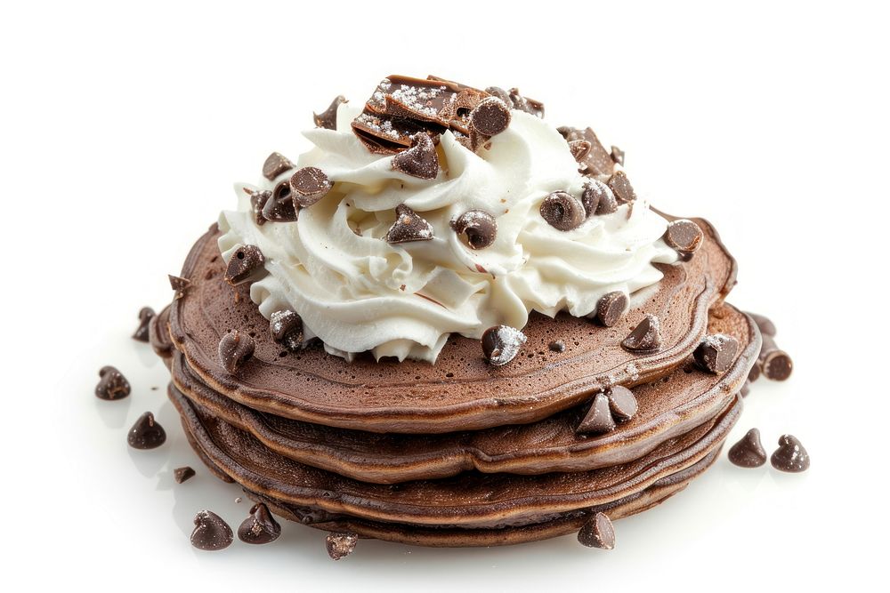 Whipped cream on chocolate pancake confectionery dessert sweets.