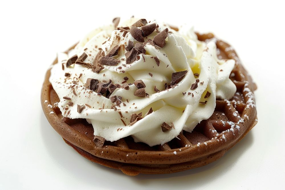 Whipped cream on chocolate pancake confectionery dessert sweets.