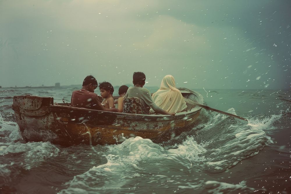 Refugees on boat transportation recreation watercraft.