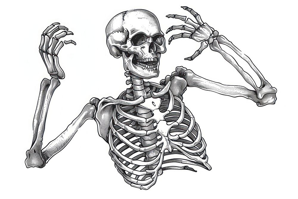 Illustration of skeleton spread smoke pipe.
