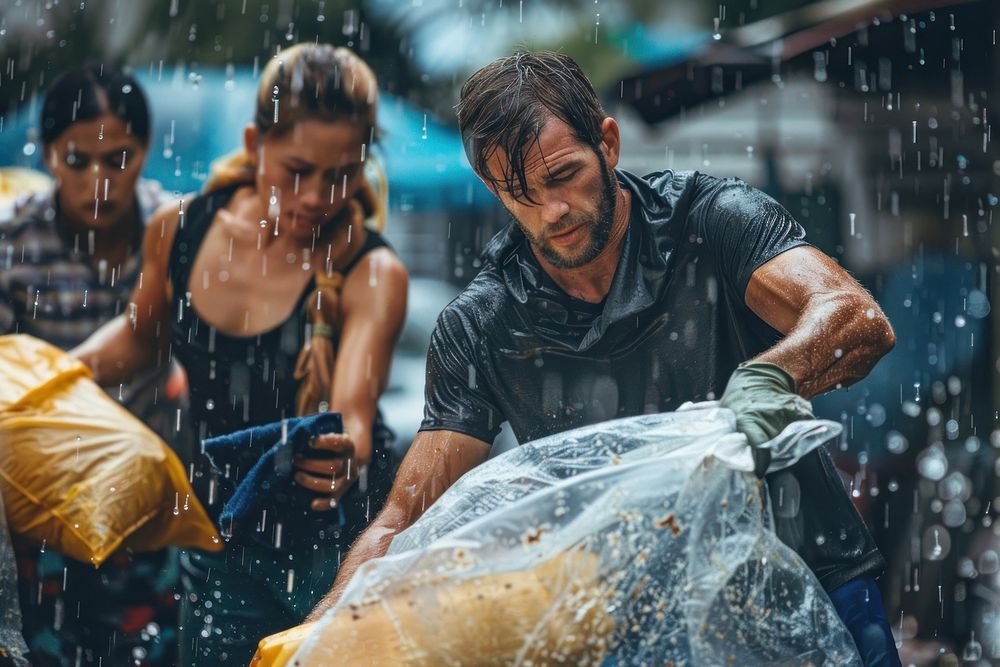 Together in hurricane relief weaponry bathing person.