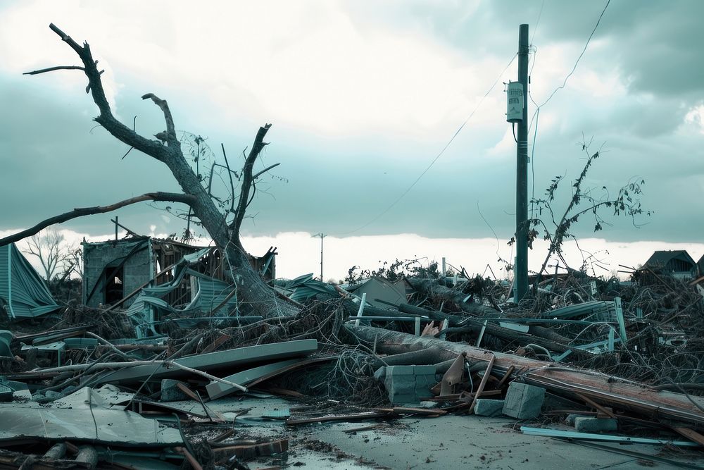 Tornado relief post apocalyptic utility pole.