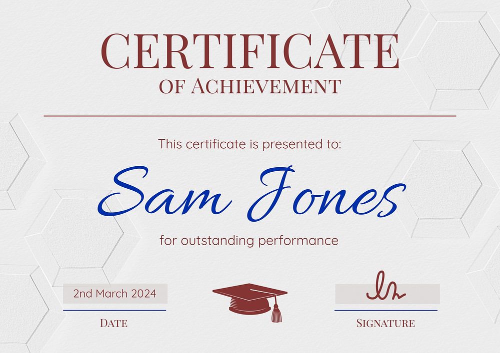 Certificate of achievement  template, editable design