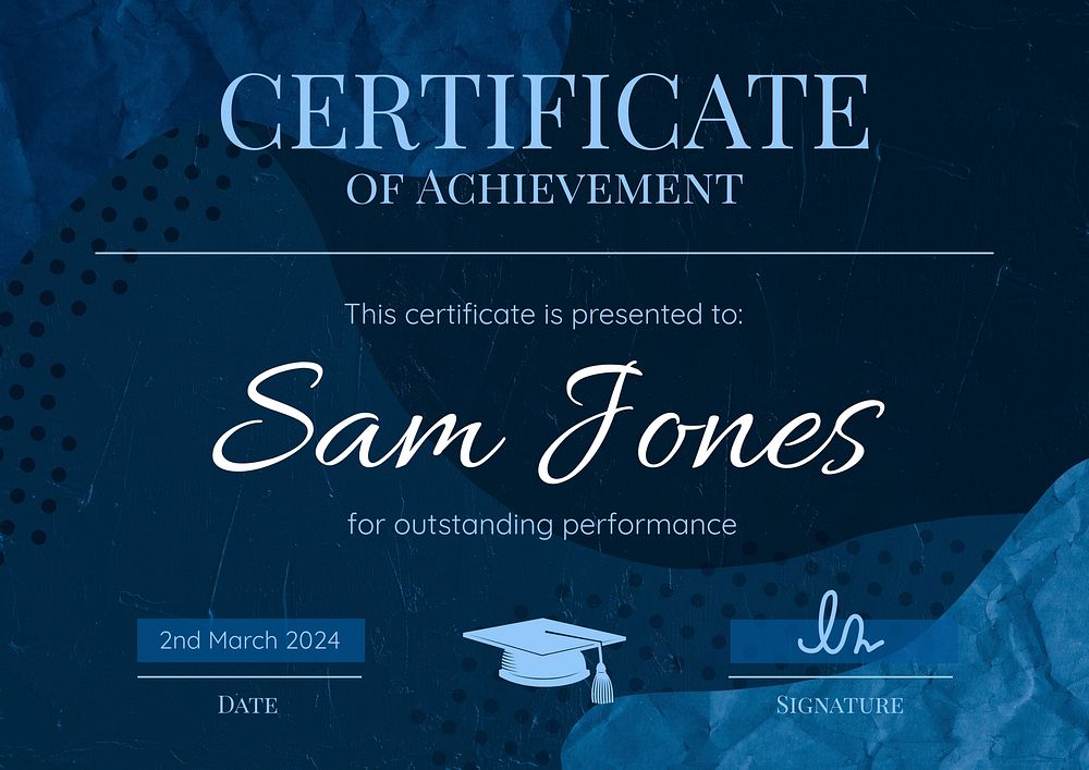 Certificate of achievement template, editable text
