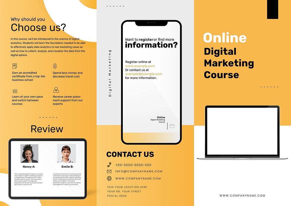 Business corporate brochure template, yellow modern design, editable text