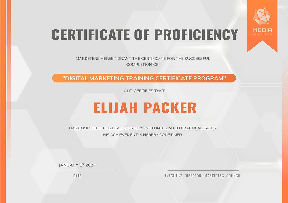 Editable training certificate template, modern design