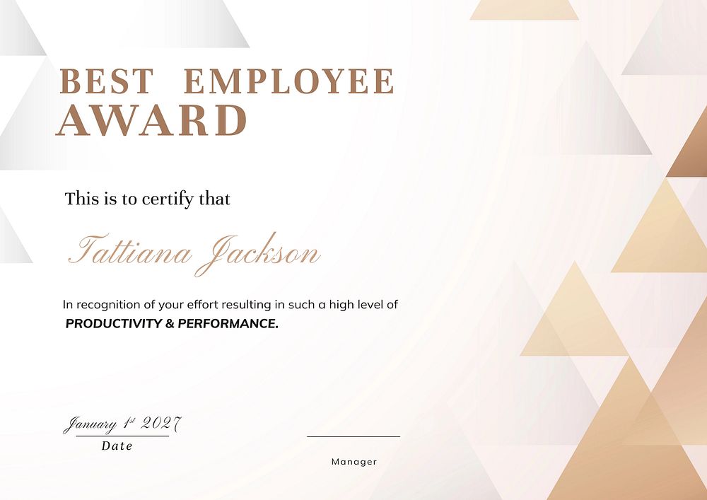 Editable employee award certificate template abstract brown design