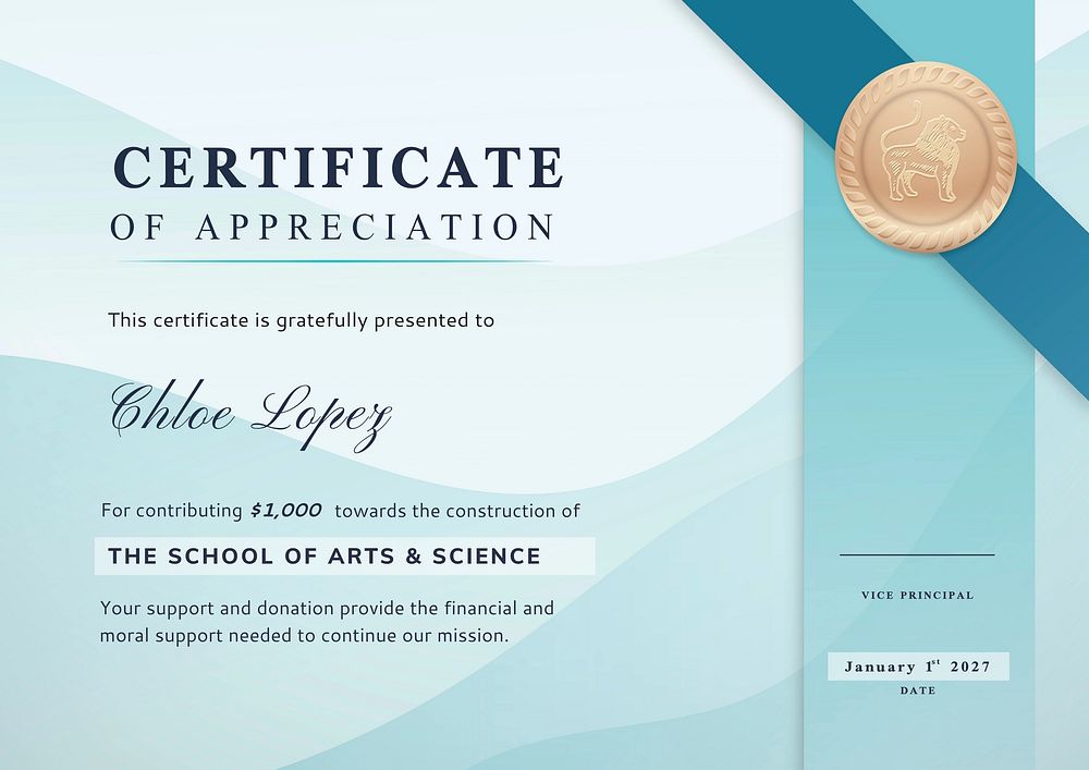 Editable school certificate template, abstract blue design