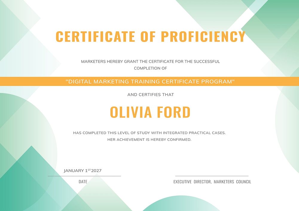 Customizable training certificate template, abstract modern design