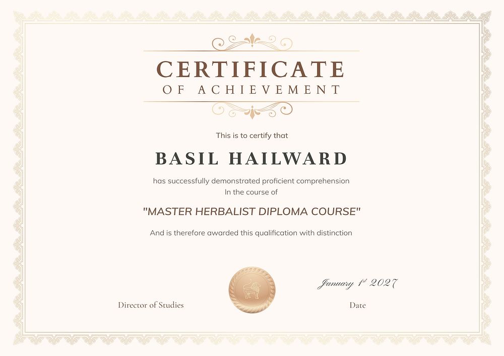 Editable formal certificate template, simple beige design