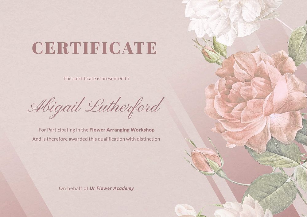 Customizable flower workshop certificate template
