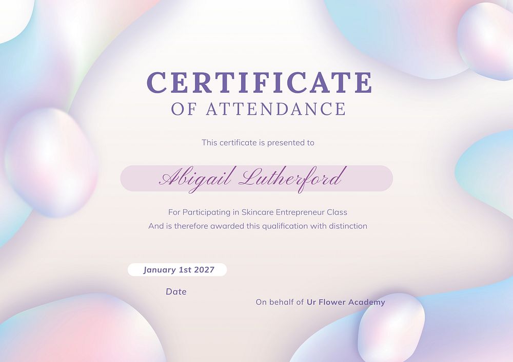 Editable certificate template, pastel fluid art design