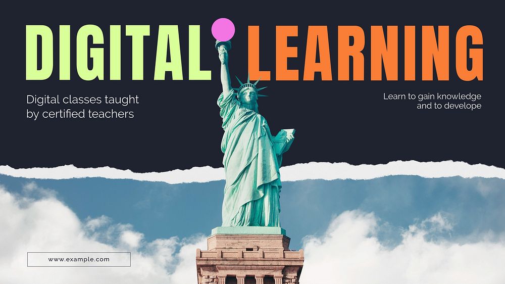 Digital learning PowerPoint editable template, Statue of Liberty photo