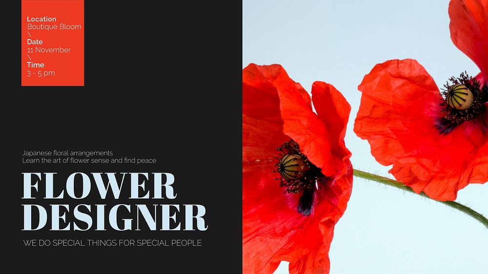 Aesthetic flower PowerPoint editable template, event advertisement