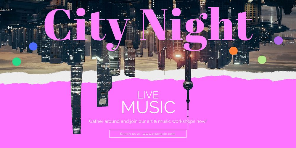 Abstract cityscape Twitter post template, live music ad