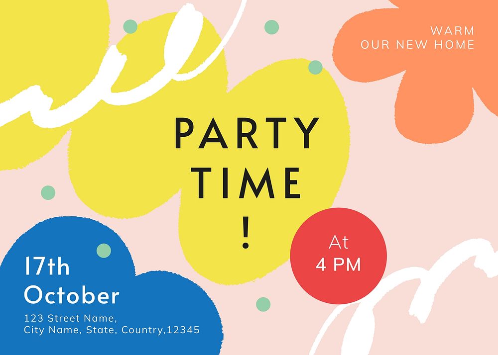 Housewarming party invitation card template, editable design