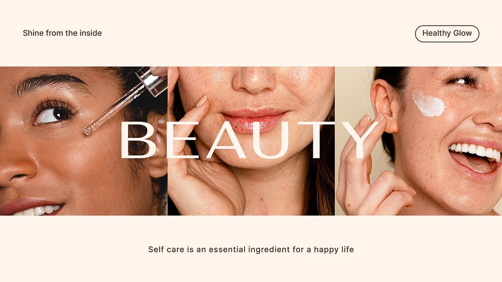 Diverse beauty blog banner template, skincare ad