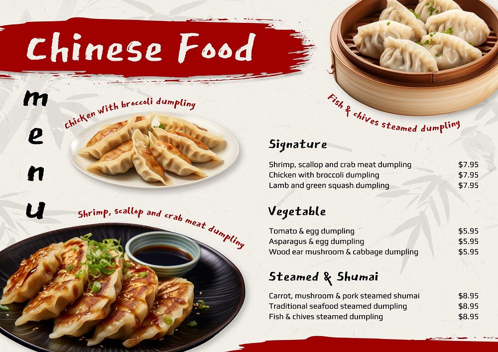 Chinese food menu template 