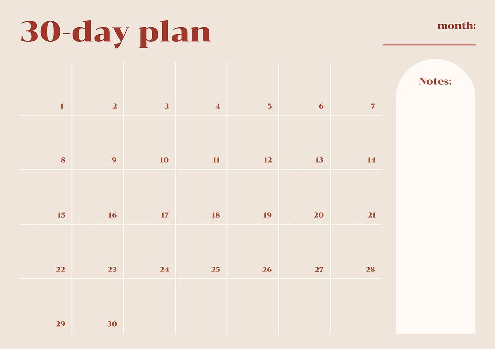 Monthly plan template