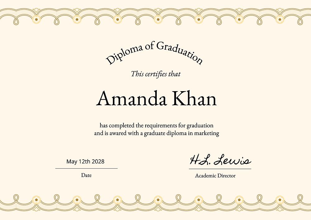Diploma of graduation certificate template