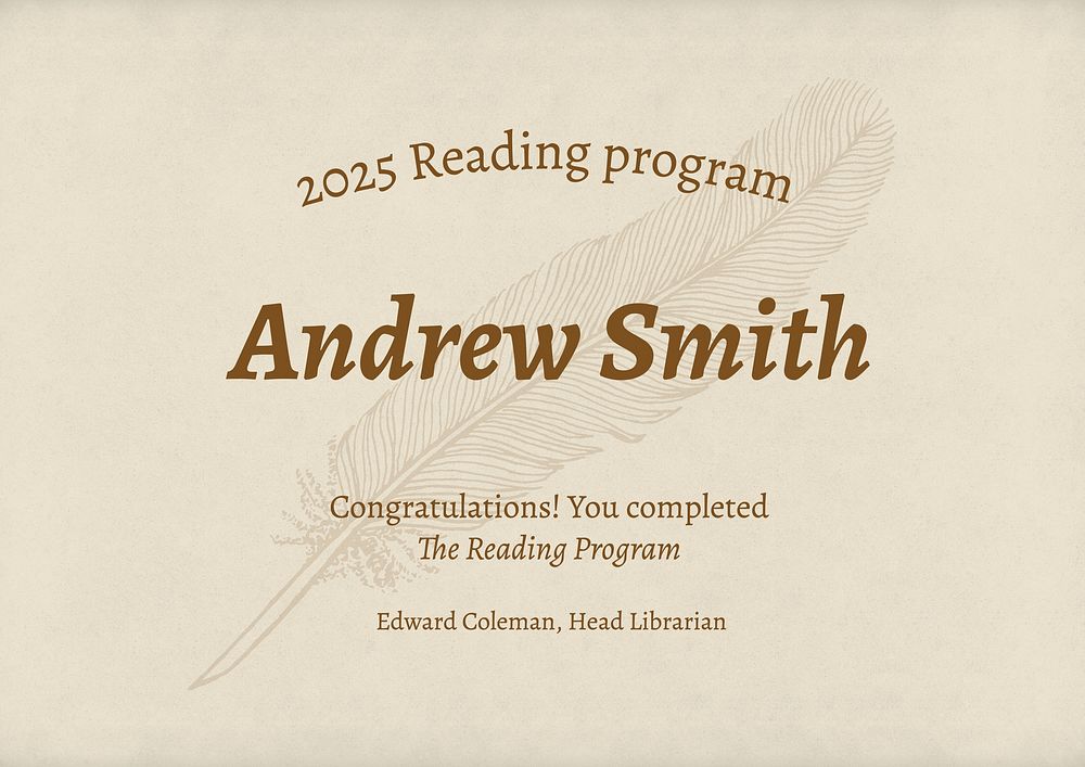 Reading program certificate template