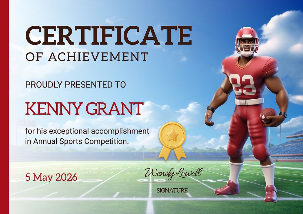 Sport certificate of achievement template, editable design