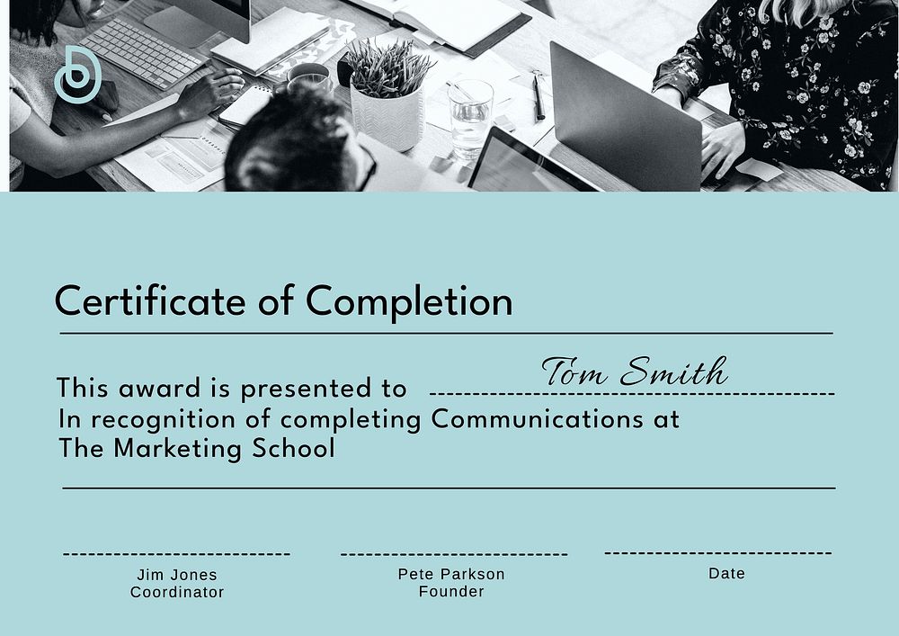 Certificate of completion template, editable design