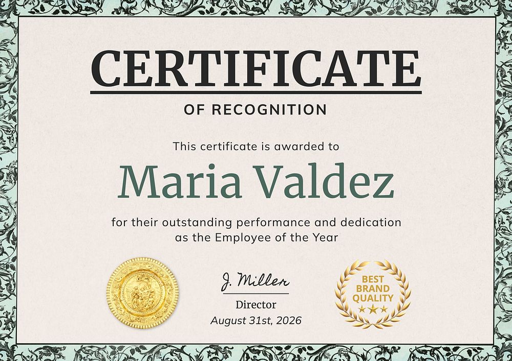 Certificate of recognition template  design