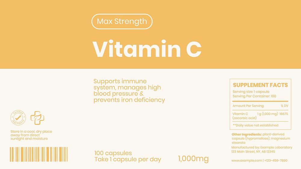 Vitamin C supplement label template