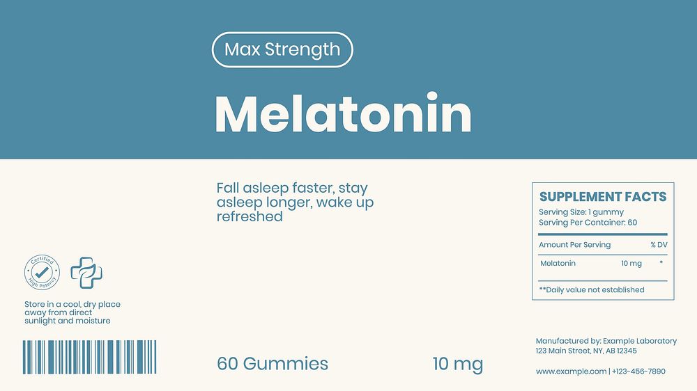 Melatonin supplement  label template