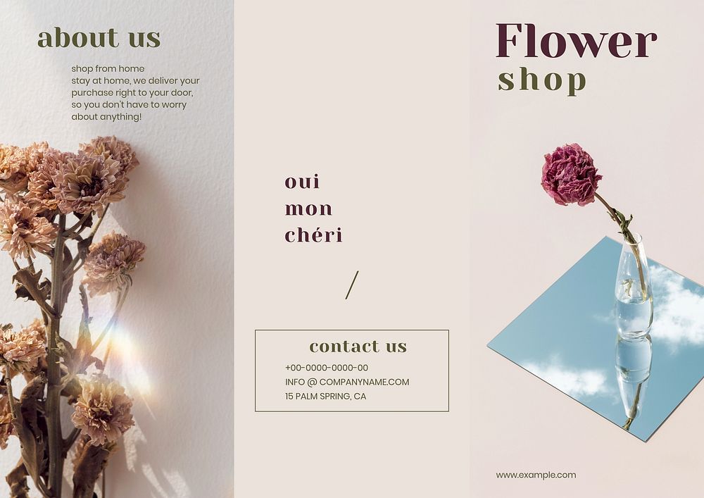 Flower shop brochure template, pink design 