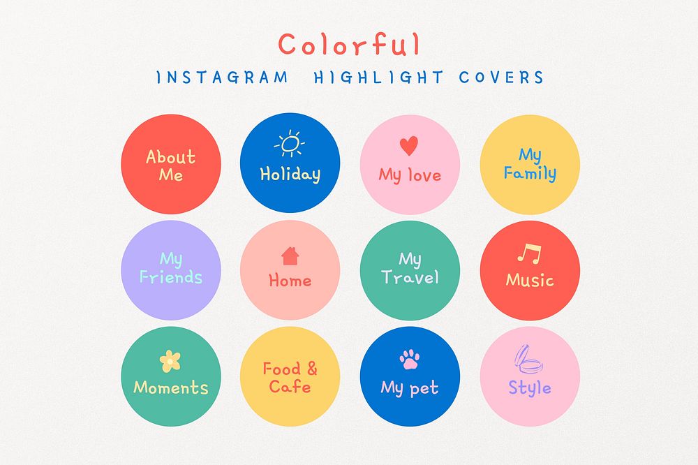Colorful Instagram story highlight cover template set