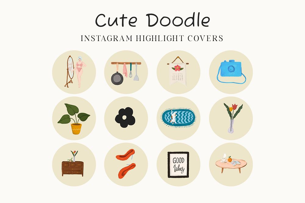 Cute doodle Instagram story highlight cover template