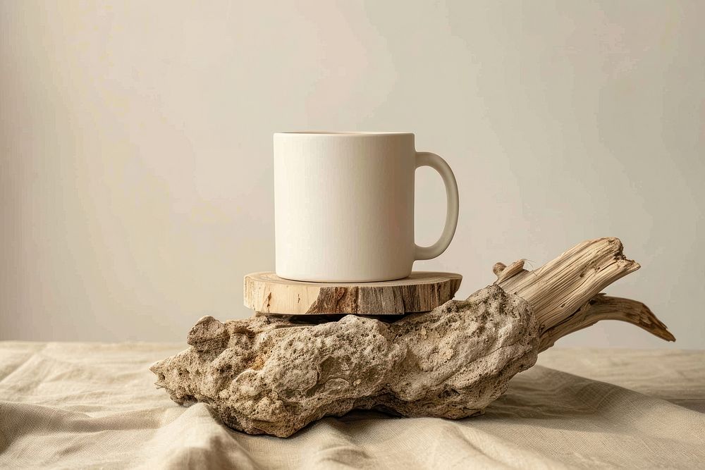 Mug mockup wood driftwood cup.