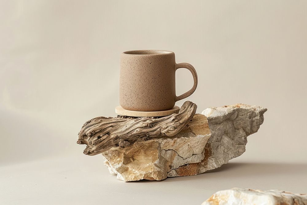 Mug mockup wood beverage coffee.