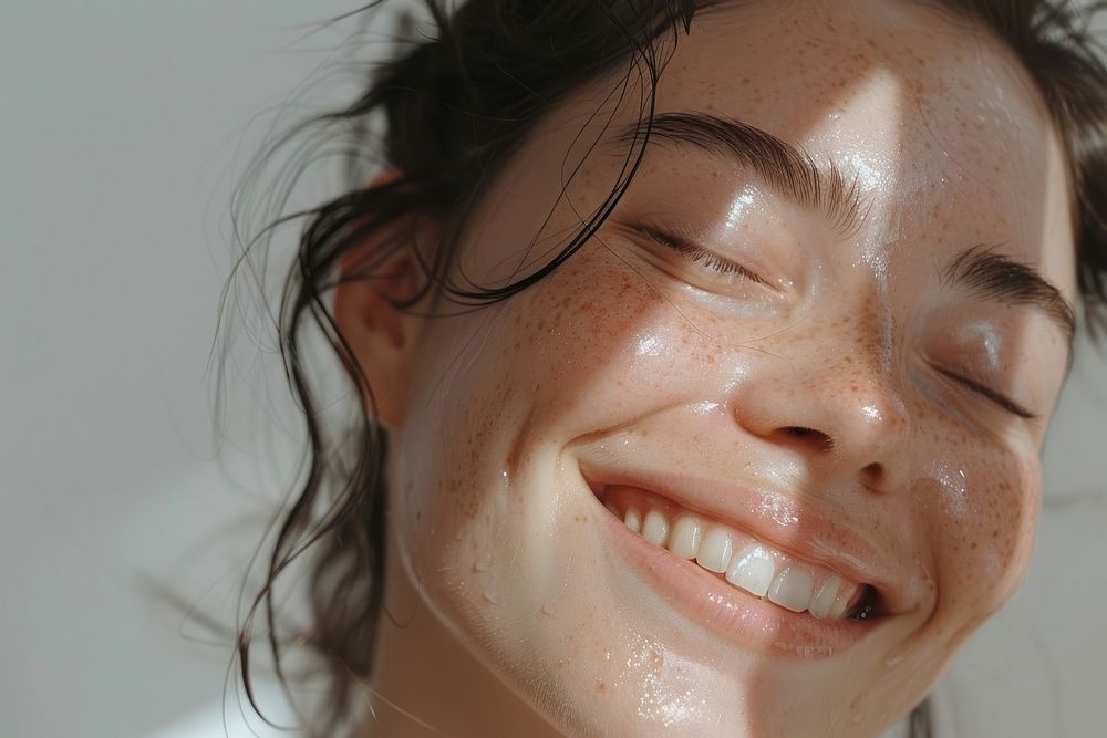 Woman happy with no makeup sweating person human.