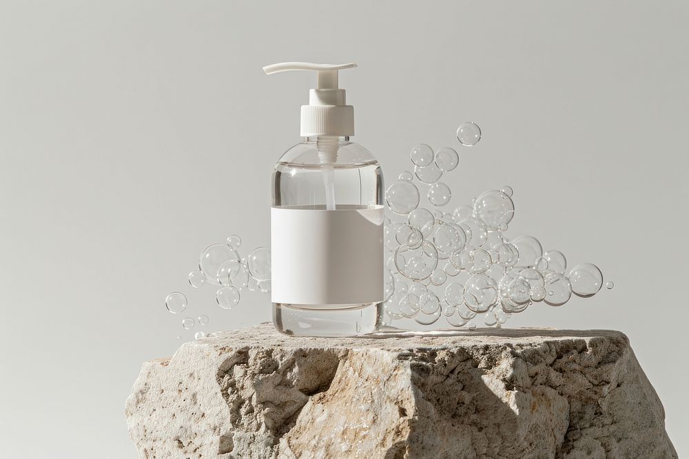 A transparent pump bottle lotion rock.