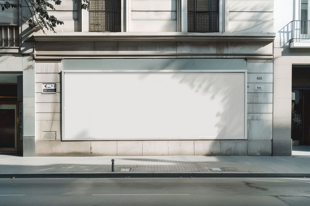 White billboard mockup indoors garage window.