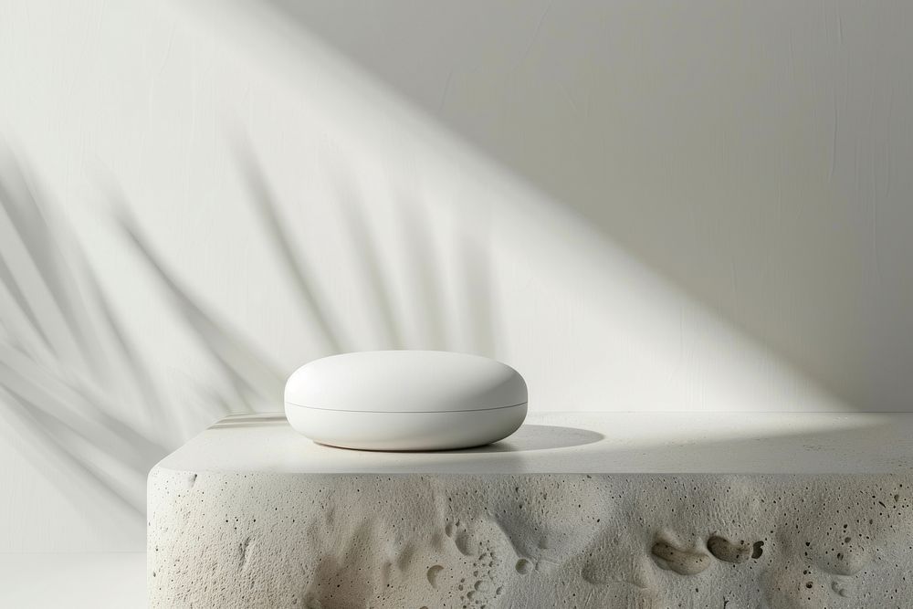 A white cushion foundation case mockup porcelain furniture tabletop.