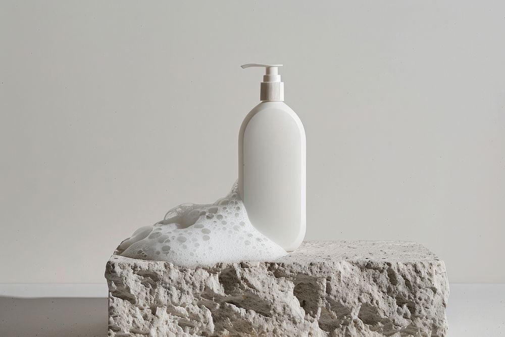 A white shampoo bottle foam.