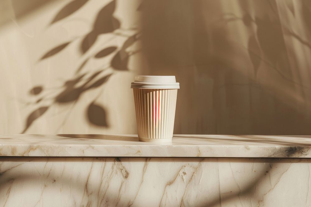 Coffee cup mockup windowsill beverage drink.