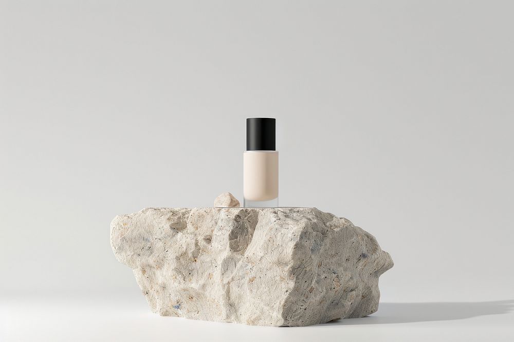 A foundation bottle mockup cosmetics rock.