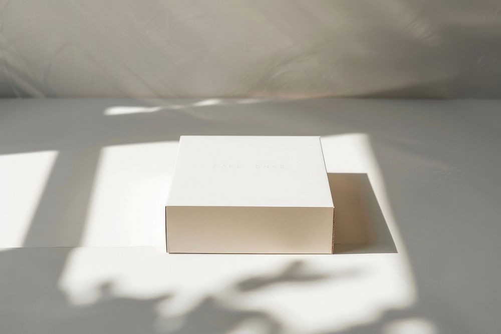 White cardboard box publication furniture tabletop.