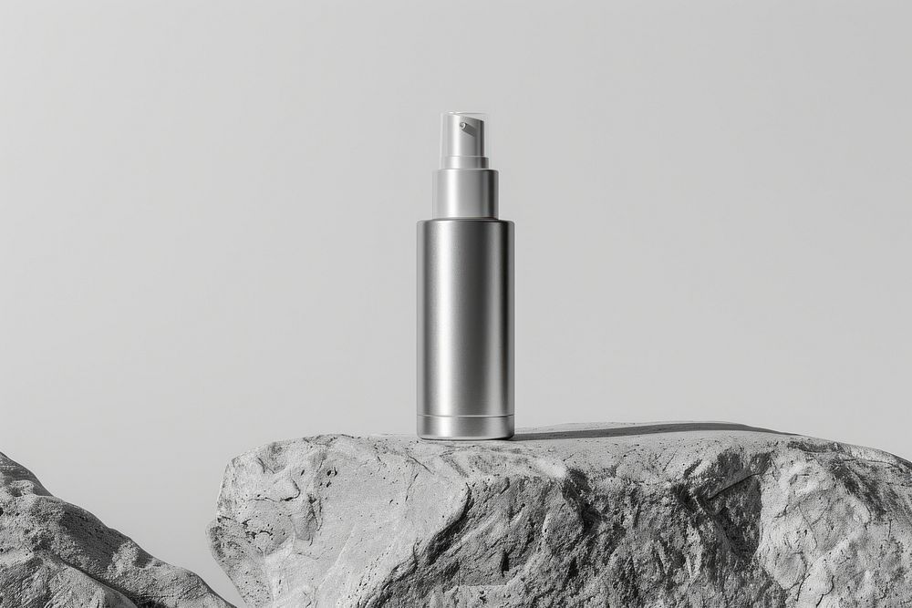 Serum skincare silver bottle mockup cosmetics tin architecture.