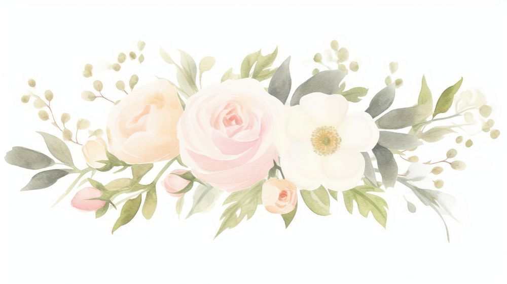 Bouquet as divider watercolor graphics painting pattern.