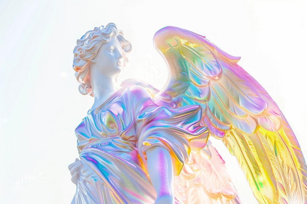 Holographic angel statue archangel female person.