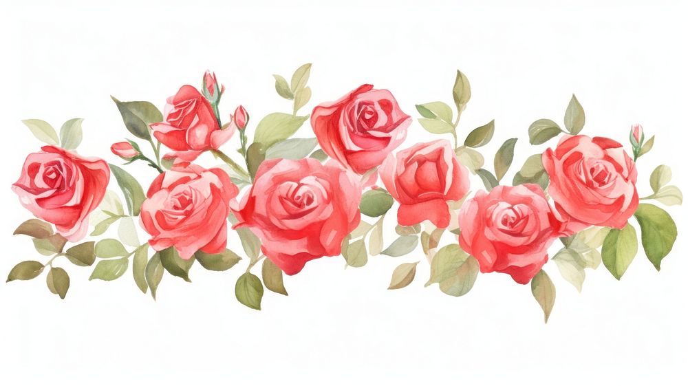 Roses bouquet as divider watercolor graphics blossom pattern.